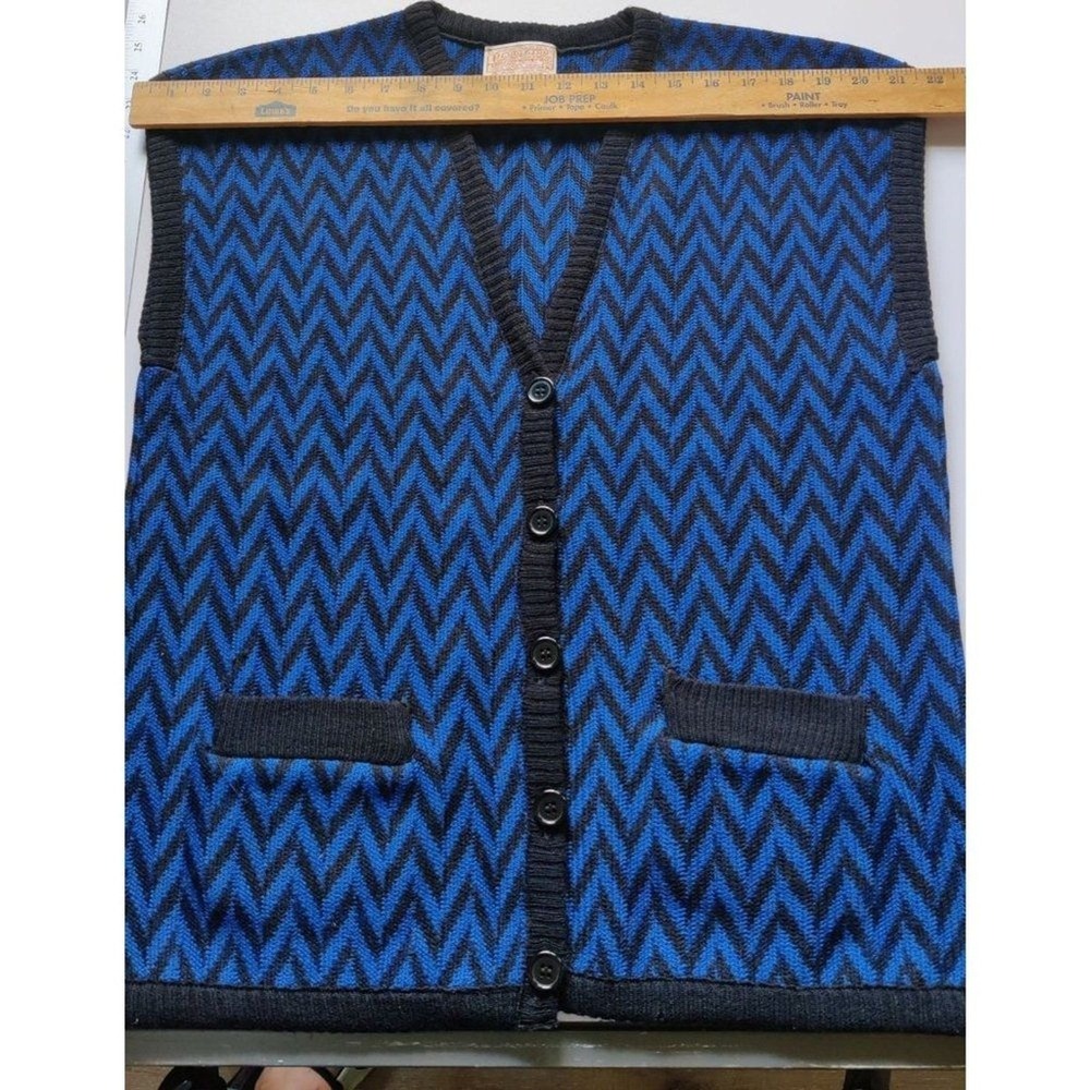 Vintage Pendleton Wool Sweater Vest Womens Size L Blue Black Chevron Pockets - Picture 7 of 11